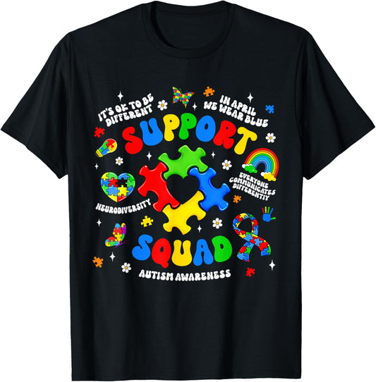 Family Autism Support Squad Autism Awareness Sped Teacher T-Shirt - T-Shirt | Black
