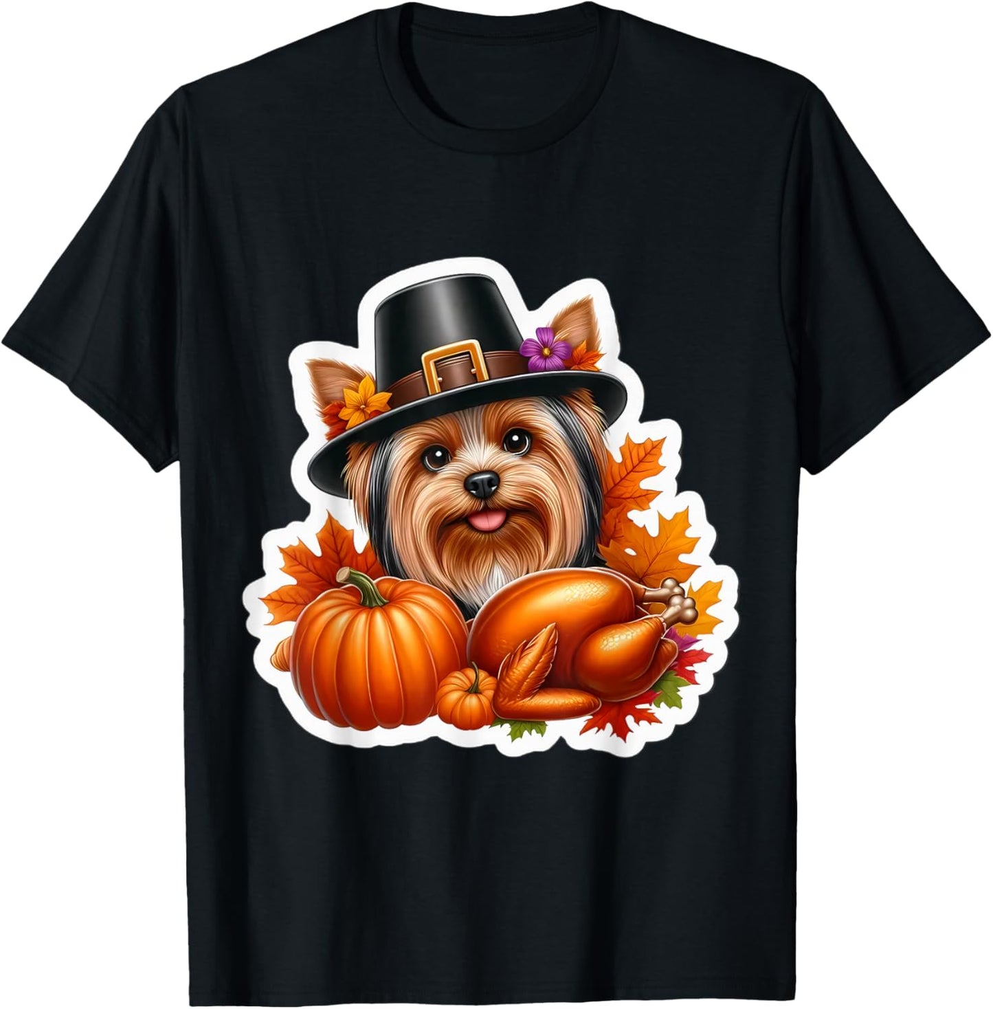 Thanksgiving Silky Terrier Dog Owner Mom Dad Lover Funny T-Shirt - T-Shirt | Black