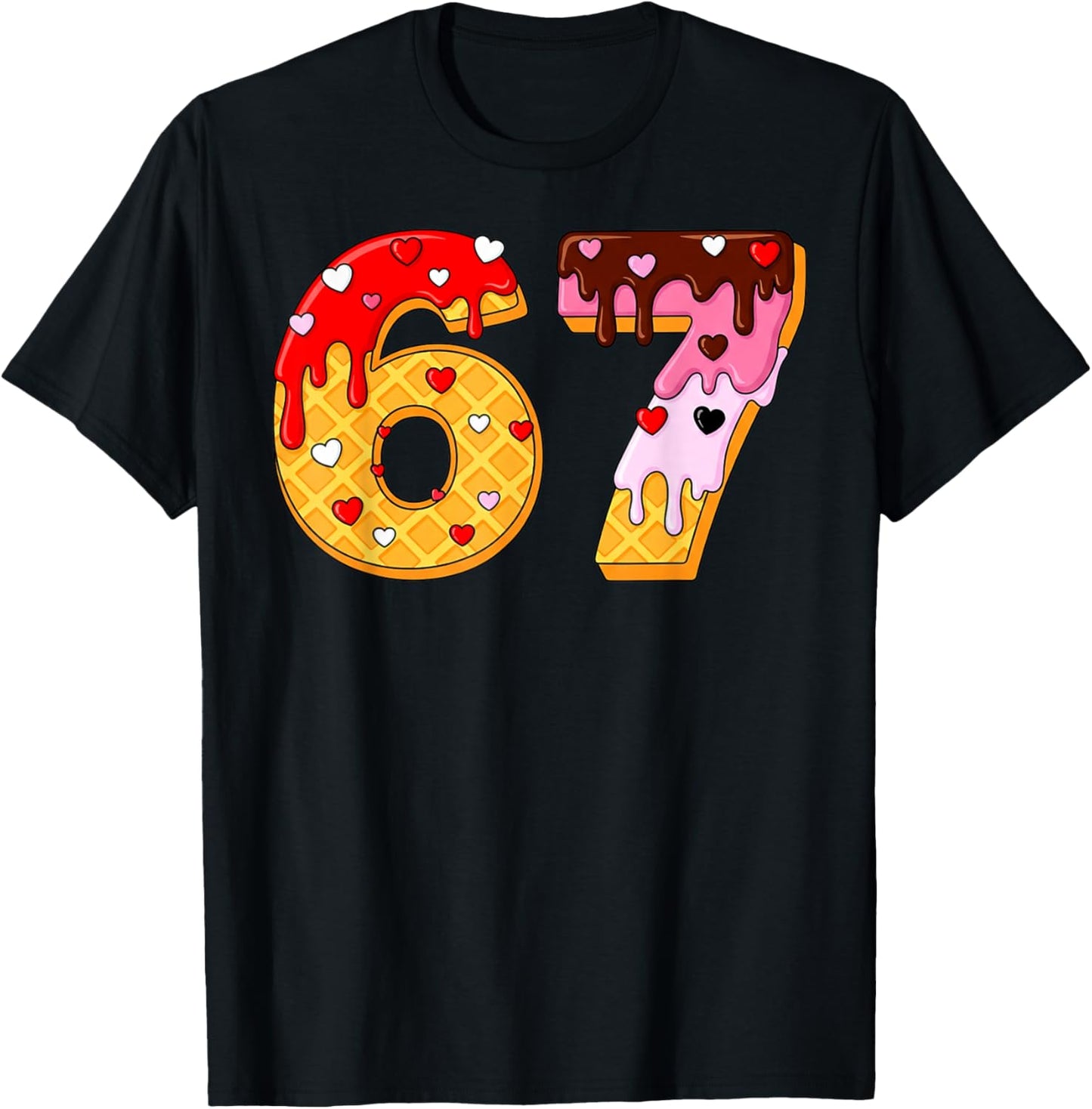 67 Ice Cream Drip Meme Funny Six Seven 67 Valentines T-Shirt - T-Shirt | Black