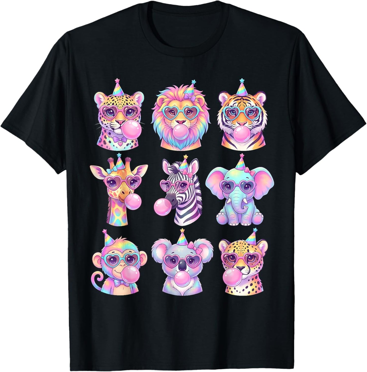 Funny Animals Glasses Blowing Bubble Gum Birthday Wildlife T-Shirt - T-Shirt | Black