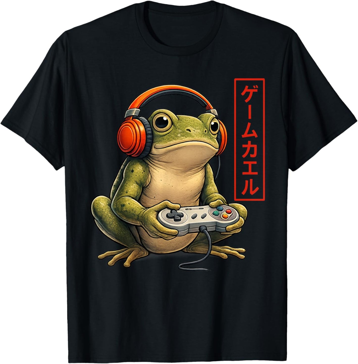 Japanese Gamer Frog Art Men Women Boys Funny Vintage Gaming T-Shirt - T-Shirt | Black
