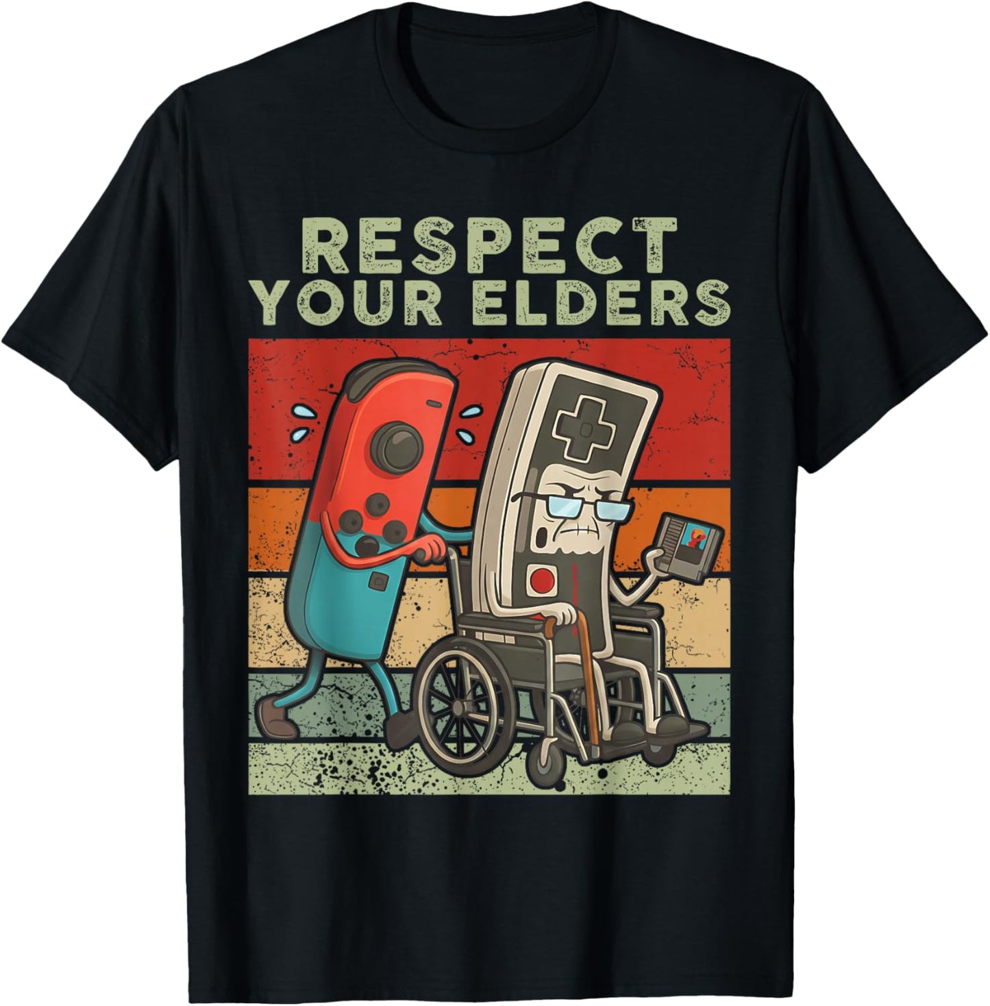Respect Your Elders Retro Gaming Funny Gamer Controller T-Shirt - T-Shirt | Black