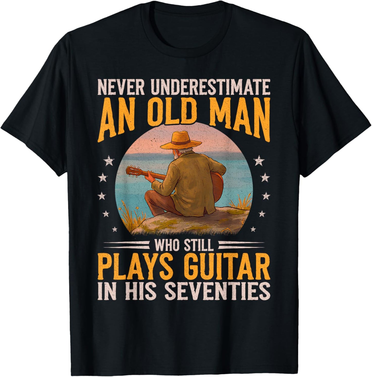 Senior Guitarist 70th Birthday 70s Acoustic Guitar Player T-Shirt - T-Shirt | Black