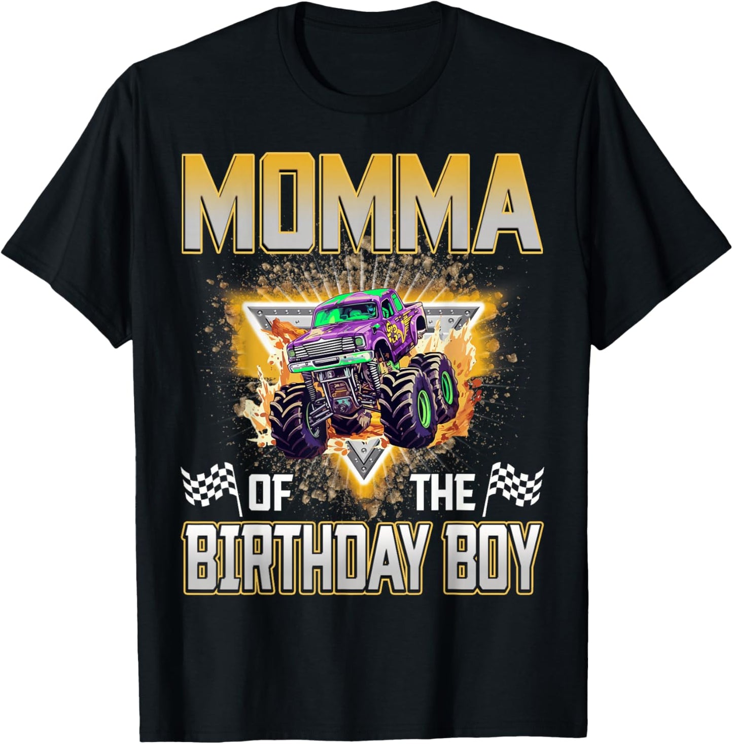 Momma of The Birthday Boy Monster Truck Birthday Family T-Shirt - T-Shirt | Black