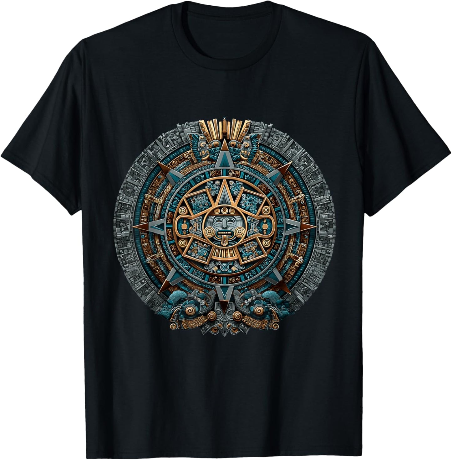 Mayan Calendar Maya Aztec Mexican Sun Stone Ancient Azteca T-Shirt - T-Shirt | Black