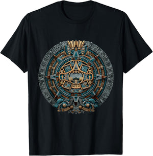 Mayan Calendar Maya Aztec Mexican Sun Stone Ancient Azteca T-Shirt - T-Shirt | Black