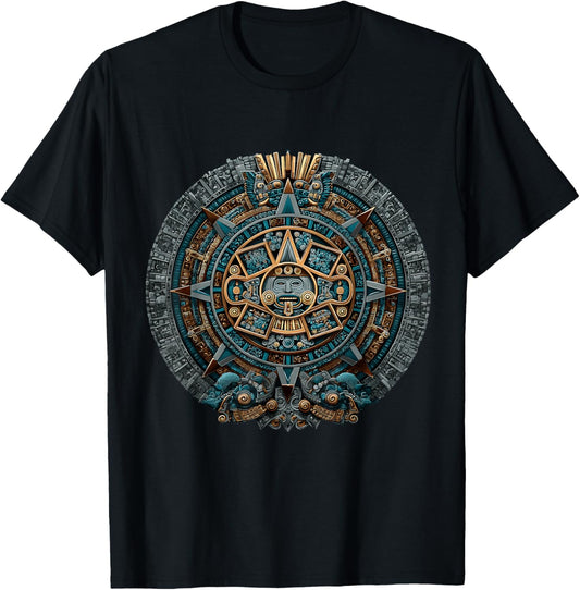 Mayan Calendar Maya Aztec Mexican Sun Stone Ancient Azteca T-Shirt - T-Shirt | Black