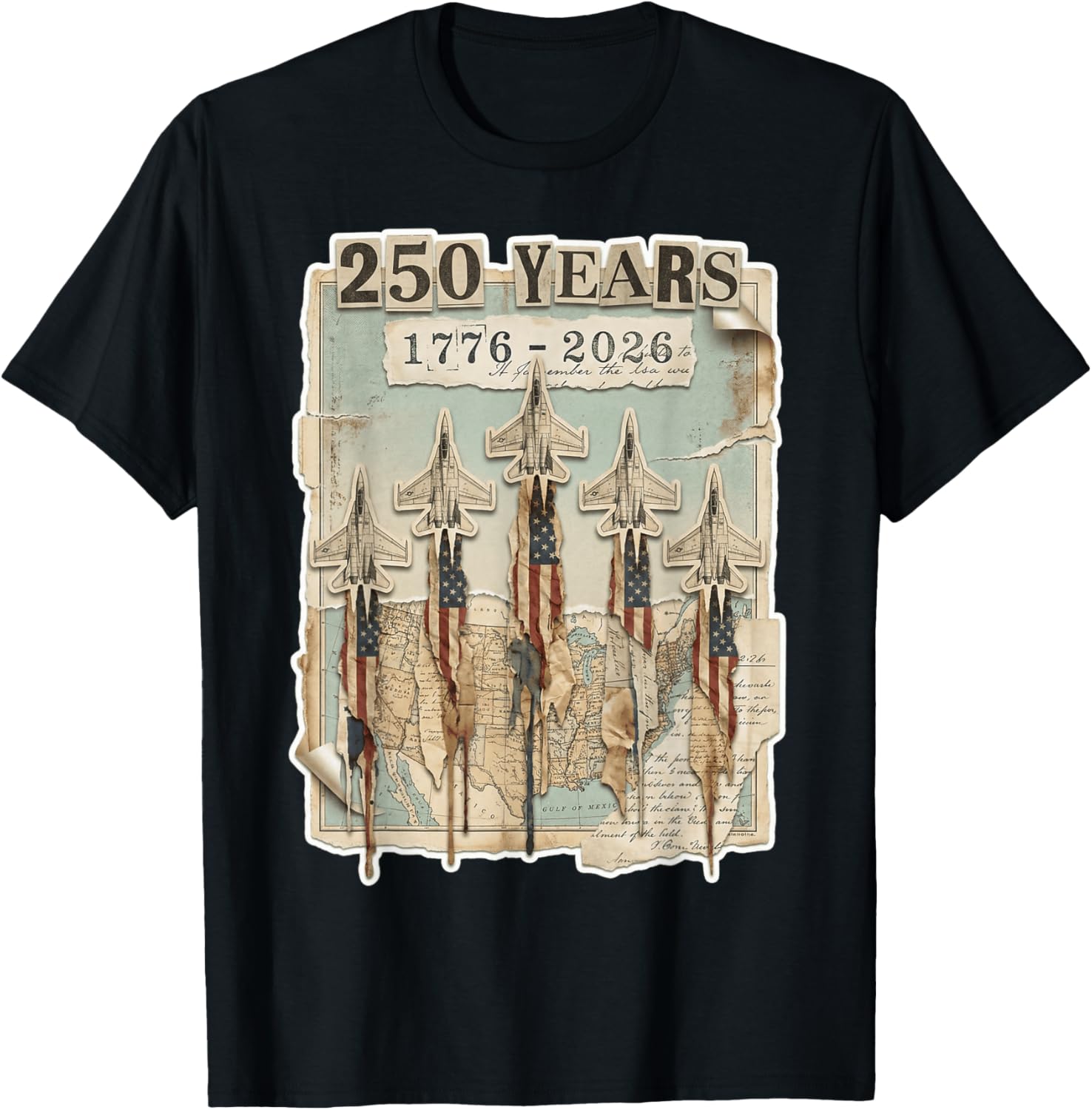 4th of July American Flag Vintage 250 Years 1776 2026 USA T-Shirt - T-Shirt | Black