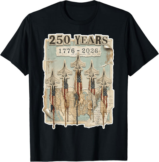 4th of July American Flag Vintage 250 Years 1776 2026 USA T-Shirt - T-Shirt | Black