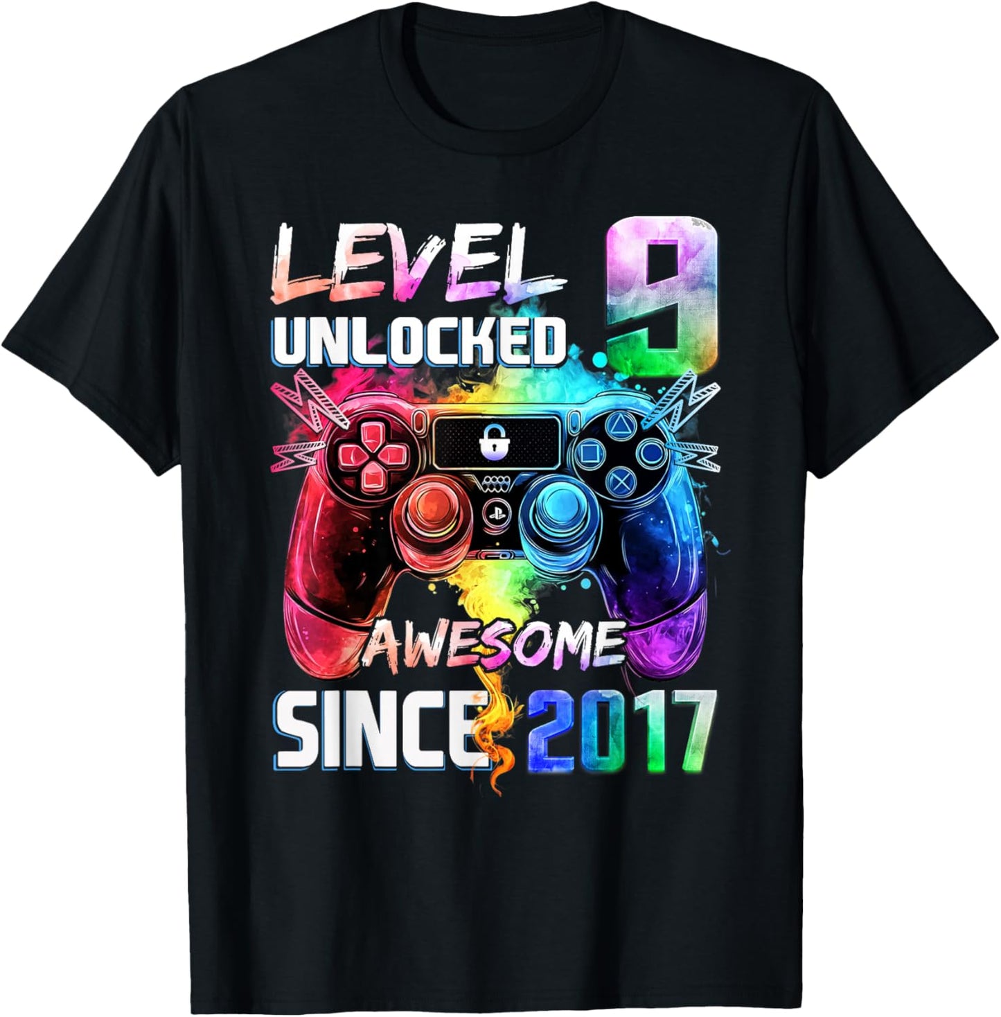 Level 9 Unlocked Awesome 2017 Video Game 9th Birthday T-Shirt - T-Shirt | Black