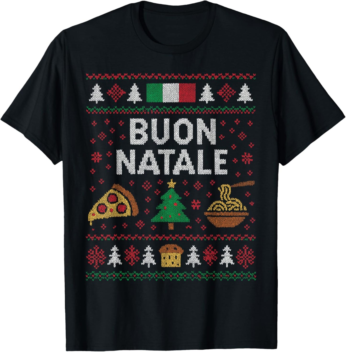 Italian Christmas Pizza Spaghetti Panettone Funny Italy T-Shirt - T-Shirt | Black
