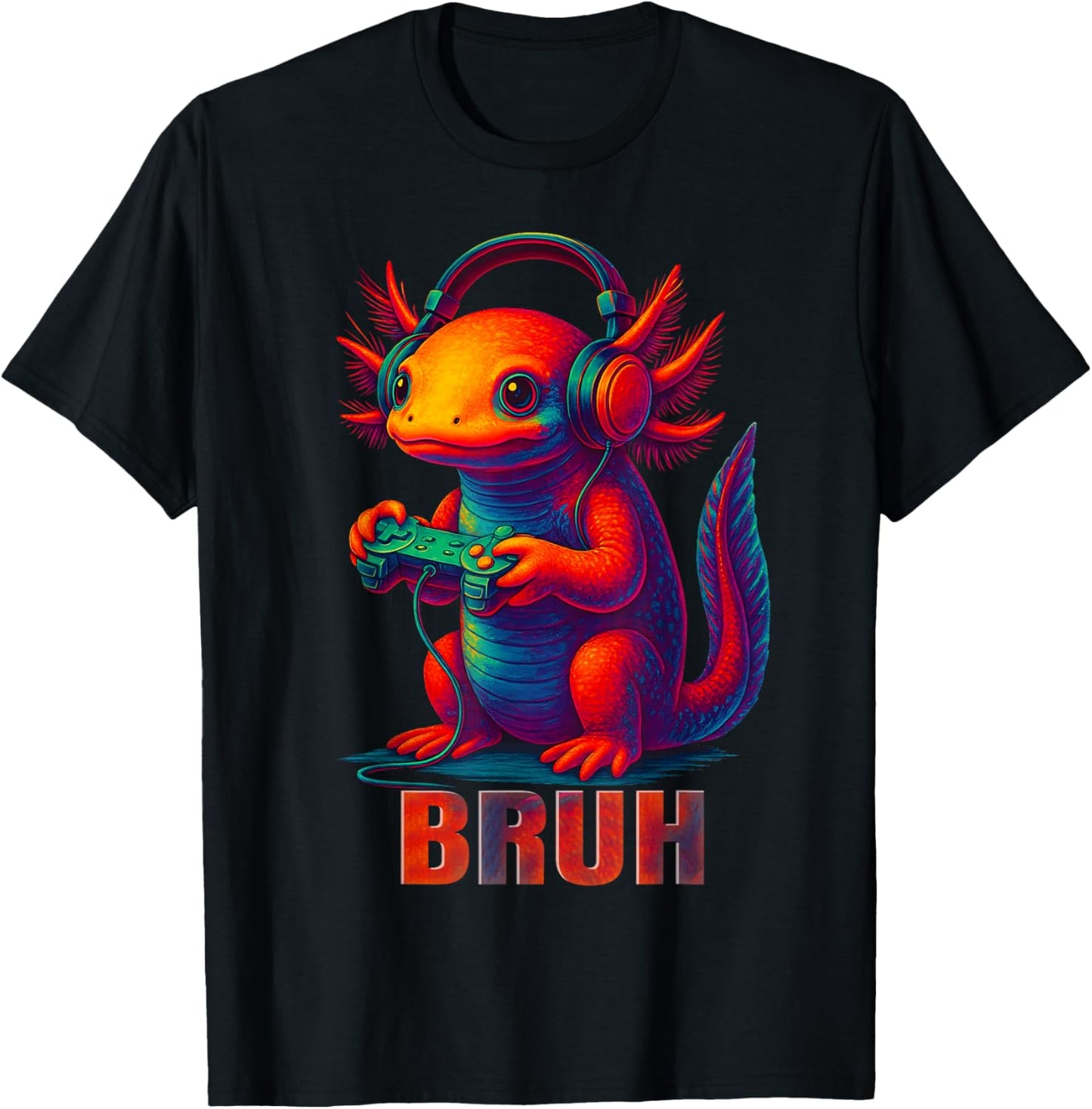 Bruh Funny Axolotl Gaming Game Men Boy Kid Outfit T-Shirt - T-Shirt | Black