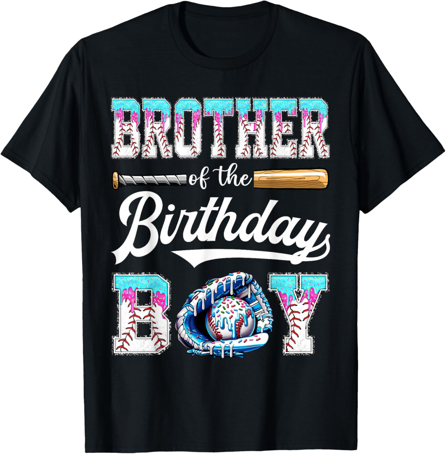 Brother of The Birthday Boy Baseball Ice Cream Drip Matching T-Shirt - T-Shirt | Black