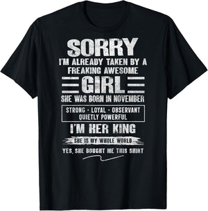I'm Taken by Freaking Awesome Girl Born in November On Back T-Shirt - T-Shirt | Black