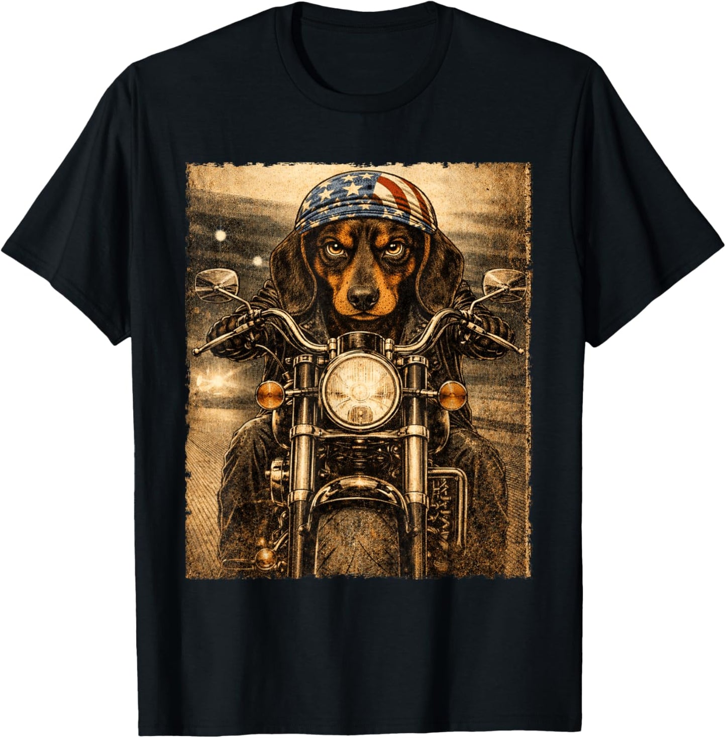 Vintage Dachshund Dog Biker Riding Classic Doxie Motorcycle T-Shirt - T-Shirt | Black