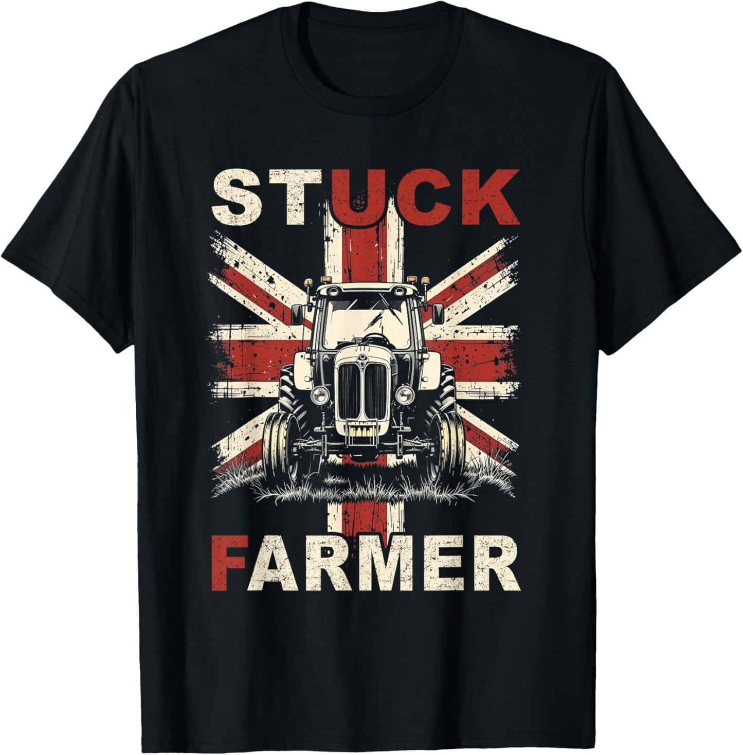 Stuck Farmer Vintage British Flag Funny Saying T-Shirt - T-Shirt | Black