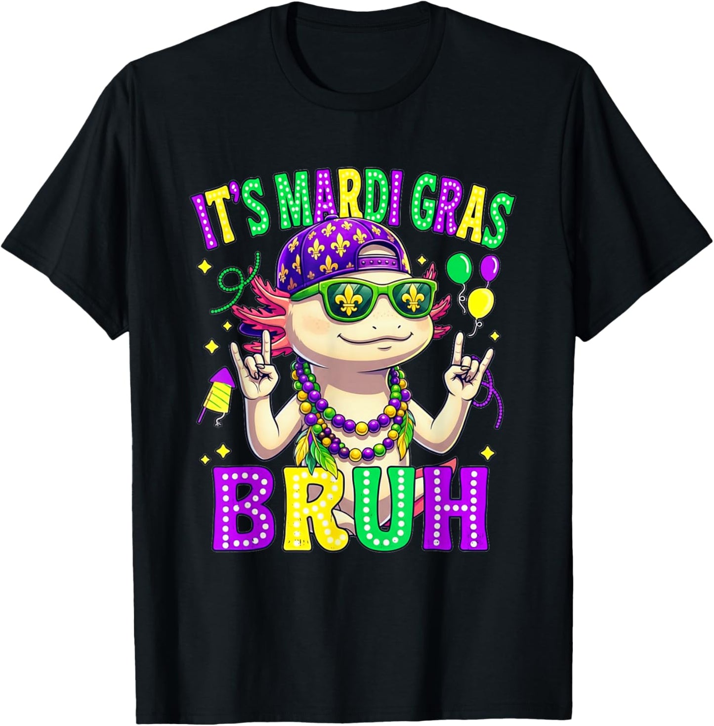 Axolotl Bruh Mardi Gras Boys Girls Kids Carnival Parade T-Shirt - T-Shirt | Black