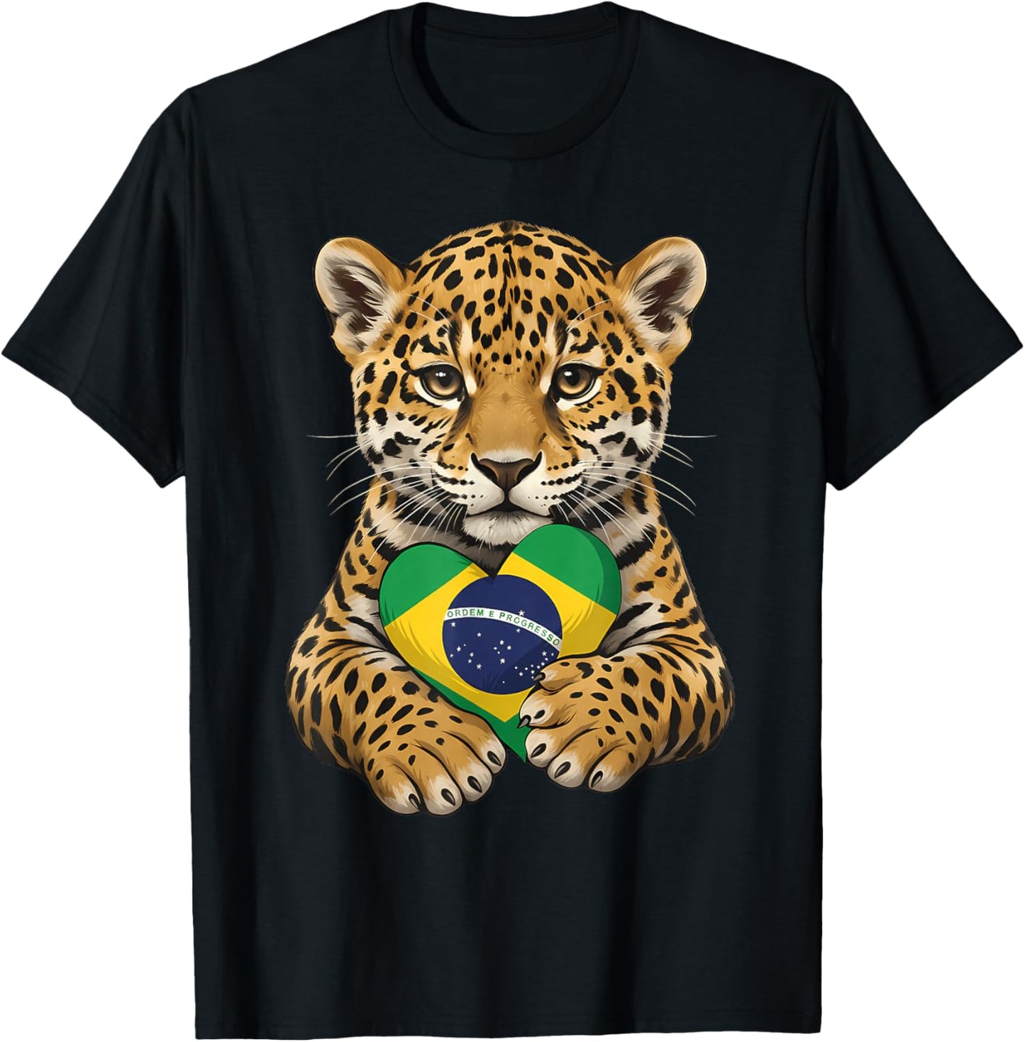 Brazil Flag Leopard Brazilian Roots Brasilian Pride Brasil T-Shirt - T-Shirt | Black