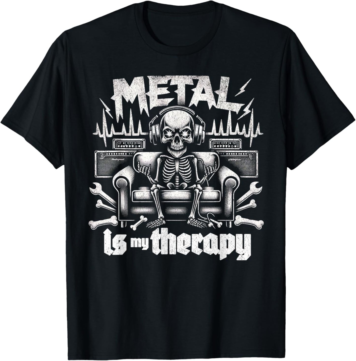 Metal is My Therapy Funny Headbanger Mental Health Metalhead T-Shirt - T-Shirt | Black