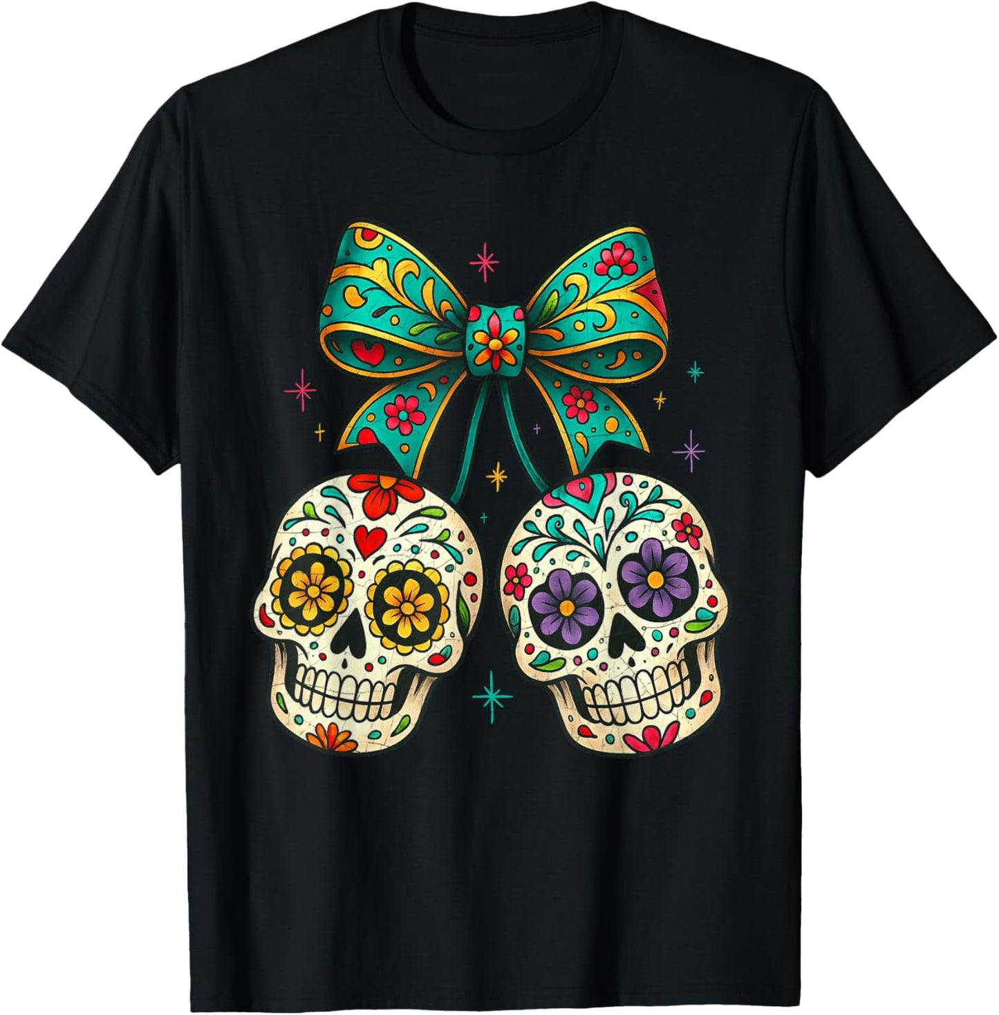 Dia De Los Muertos Sugar Skull Day of The Dead Mexican T-Shirt - T-Shirt | Black
