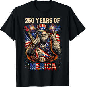 250th Anniversary Bigfoot Merica Rock Eagle Patriotic USA T-Shirt - T-Shirt | Black