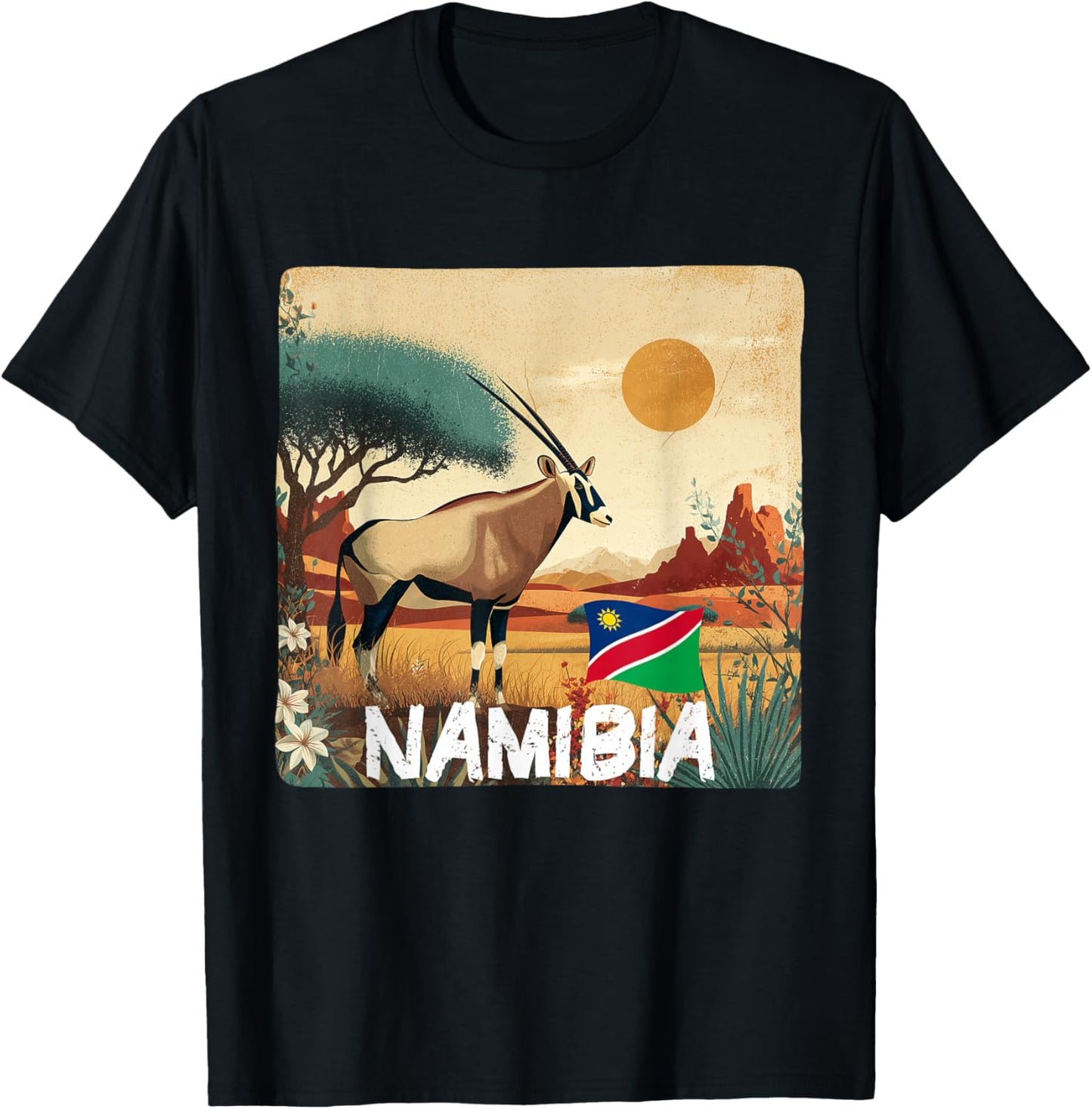 Pretty Namibia Flag with Gemsbok for Oryx Lovers T-Shirt - T-Shirt | Black