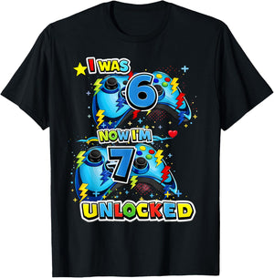 I was 6 Now Im 7 Unlocked 7th Birthday Video Game 7 Years T-Shirt - T-Shirt | Black