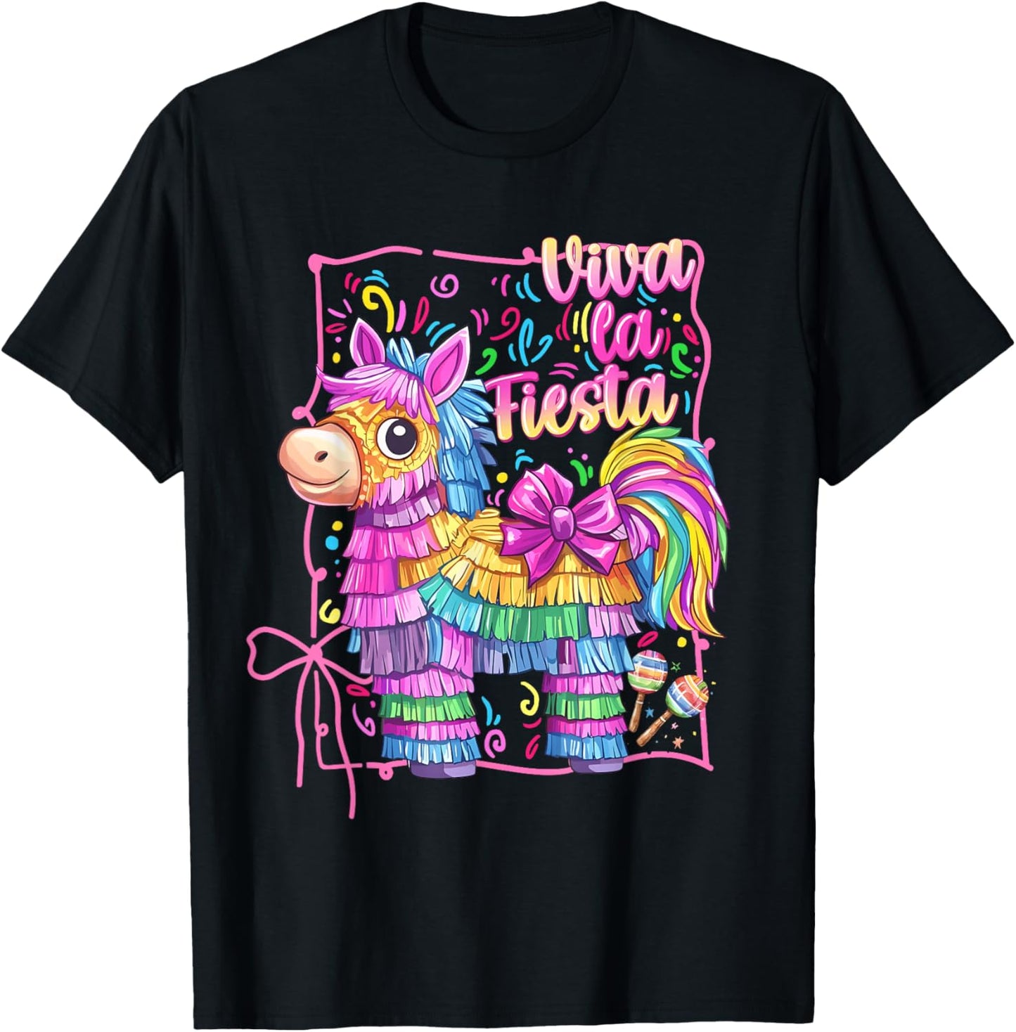 Viva La Fiesta Colorful Pinata Party Coquette Bow Girl Women T-Shirt - T-Shirt | Black