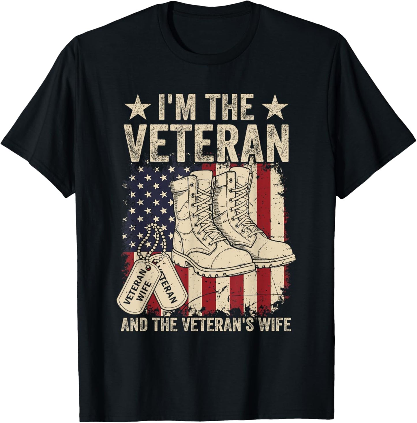 Veteran & Wife Proud American Veteran Wife Veterans Day T-Shirt - T-Shirt | Black