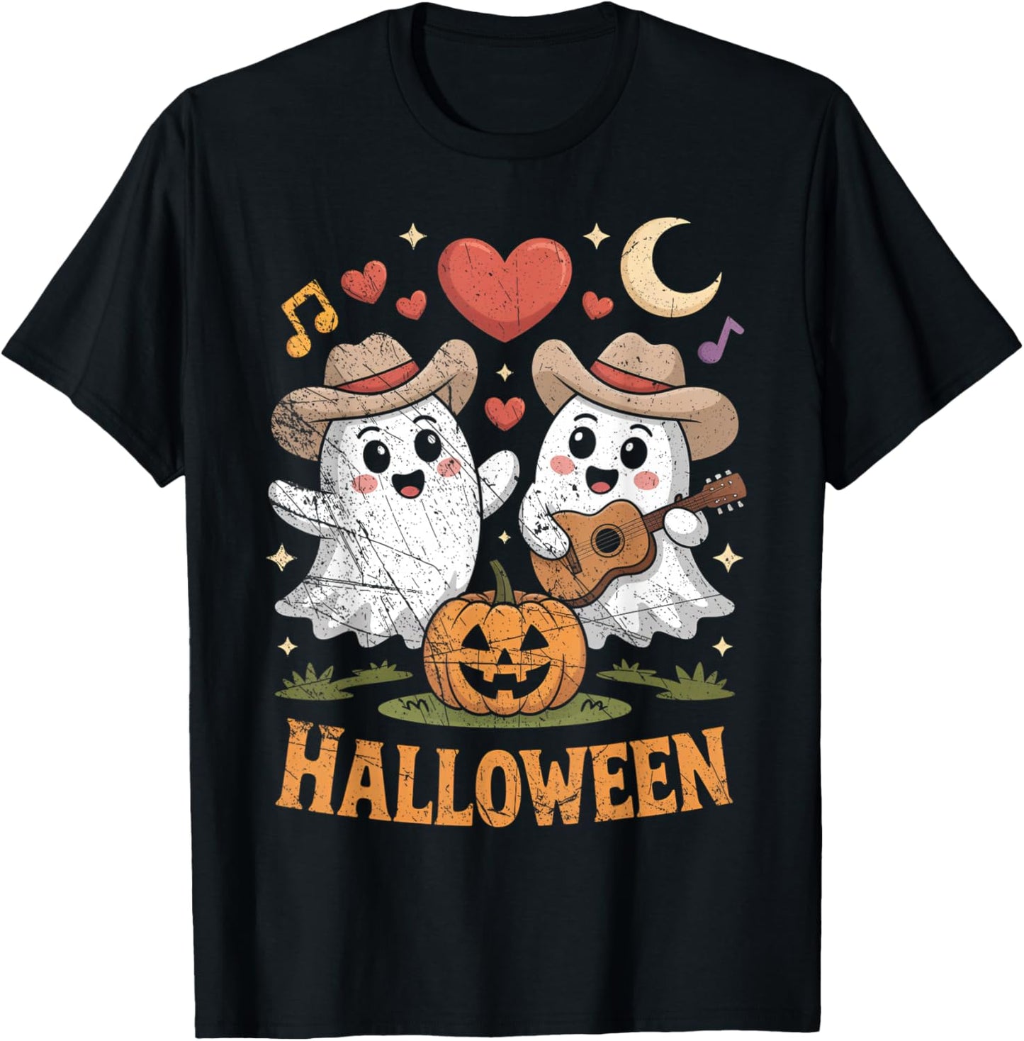 Ghost Playing Guitar for Halloween Lovers T-Shirt - T-Shirt | Black