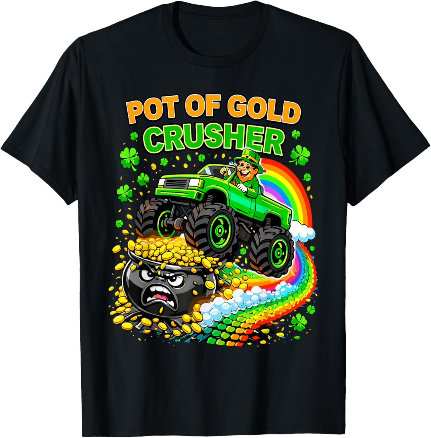 Pot of Gold Crusher Monster Truck St. Patrick’s Day Kids T-Shirt - T-Shirt | Black