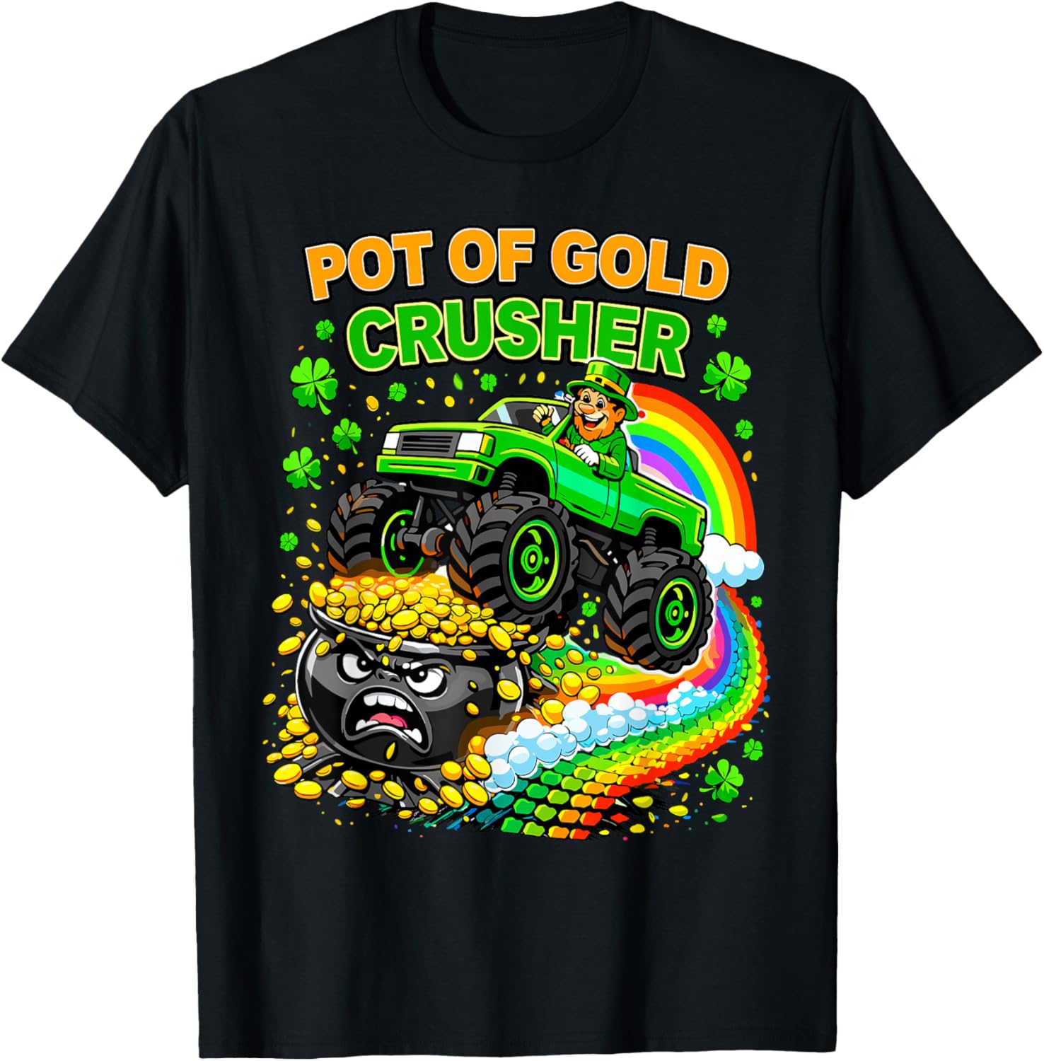 Pot of Gold Crusher Monster Truck St. Patrick’s Day Kids T-Shirt - T-Shirt | Black