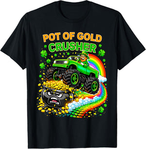 Pot of Gold Crusher Monster Truck St. Patrick’s Day Kids T-Shirt - T-Shirt | Black