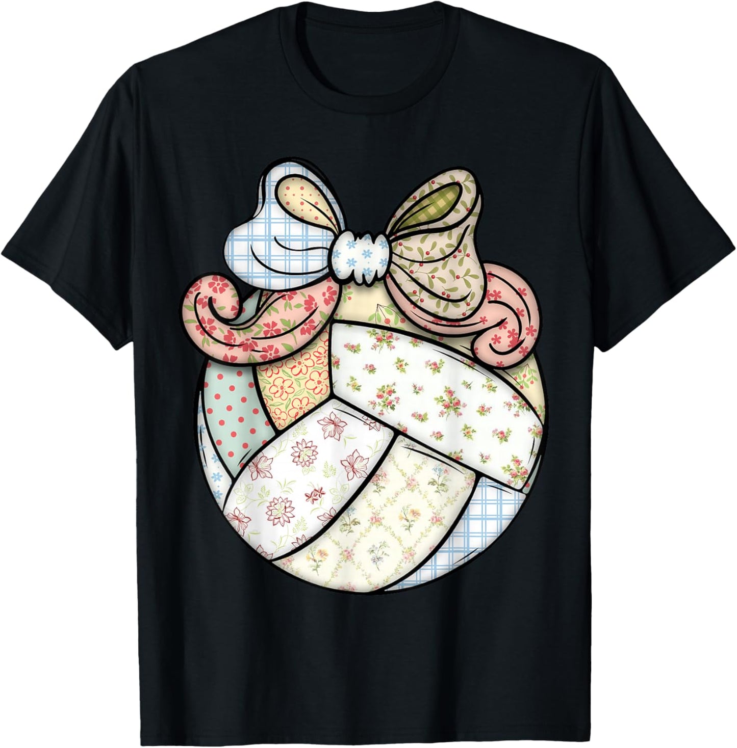 Cute Patchwork Volleyball Ball Player Sports Fan Girls Women T-Shirt - T-Shirt | Black