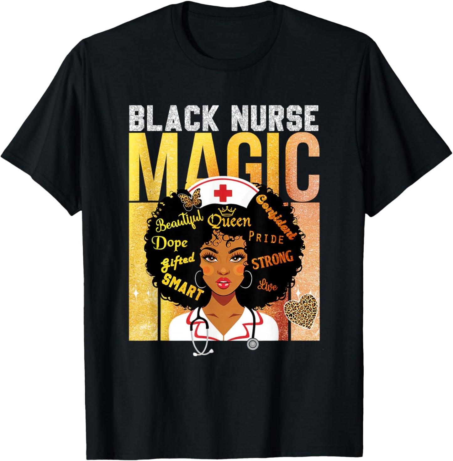 Black Nurse Magic Pride Afro Queen BHM Shirt Nursing T-Shirt - T-Shirt | Black