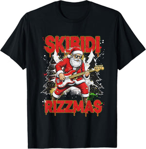 Skibidi Rizzmas Santa Playing Guitar Funny Christmas T-Shirt - T-Shirt | Black