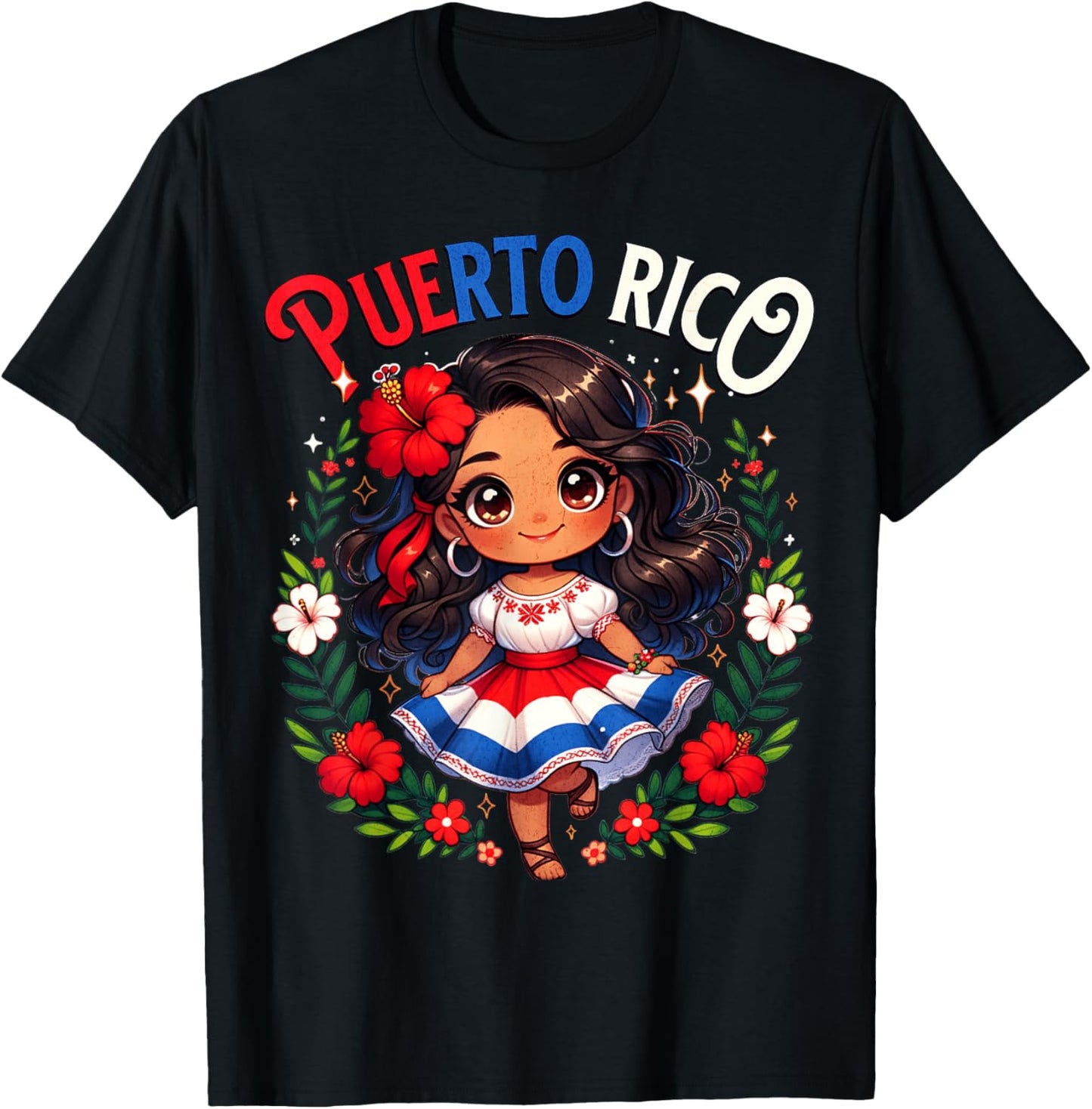 Puerto Rican Girl Culture Pride Cute Girl Traditional Dress T-Shirt - T-Shirt | Black