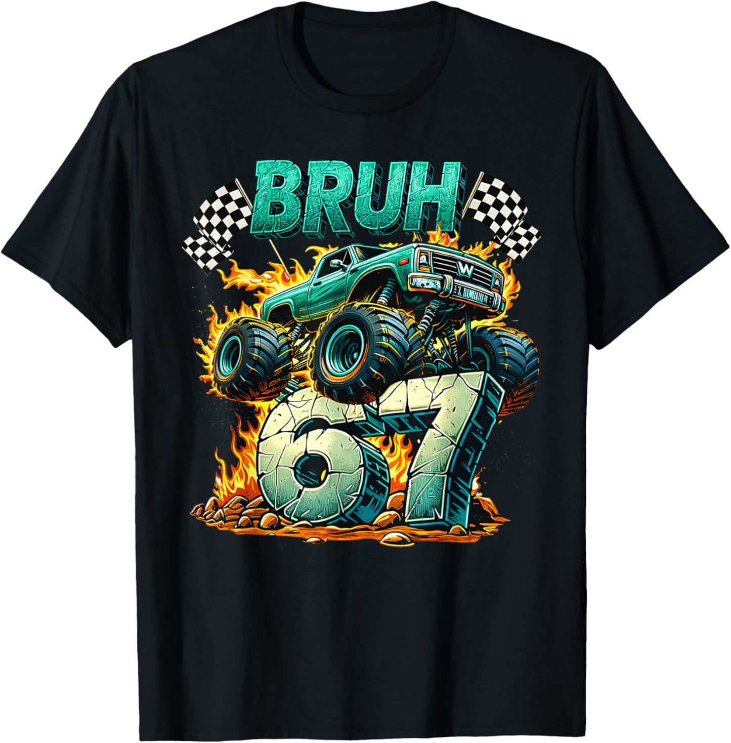 Bruh 67 Meme Funny Monster Truck 6 7 Costume Men Kids Boys T-Shirt - T-Shirt | Black
