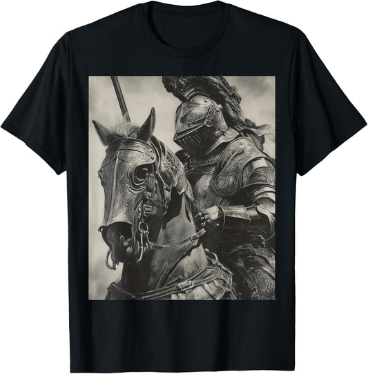 Knight Riding on a Horse Art T-Shirt - T-Shirt | Black
