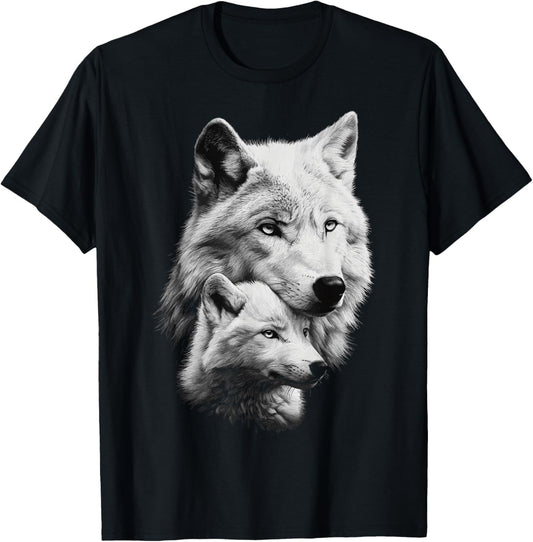 Wolf and Wolf Cub Men Wolf Lover Women Girls Cute Wolf T-Shirt - T-Shirt | Black