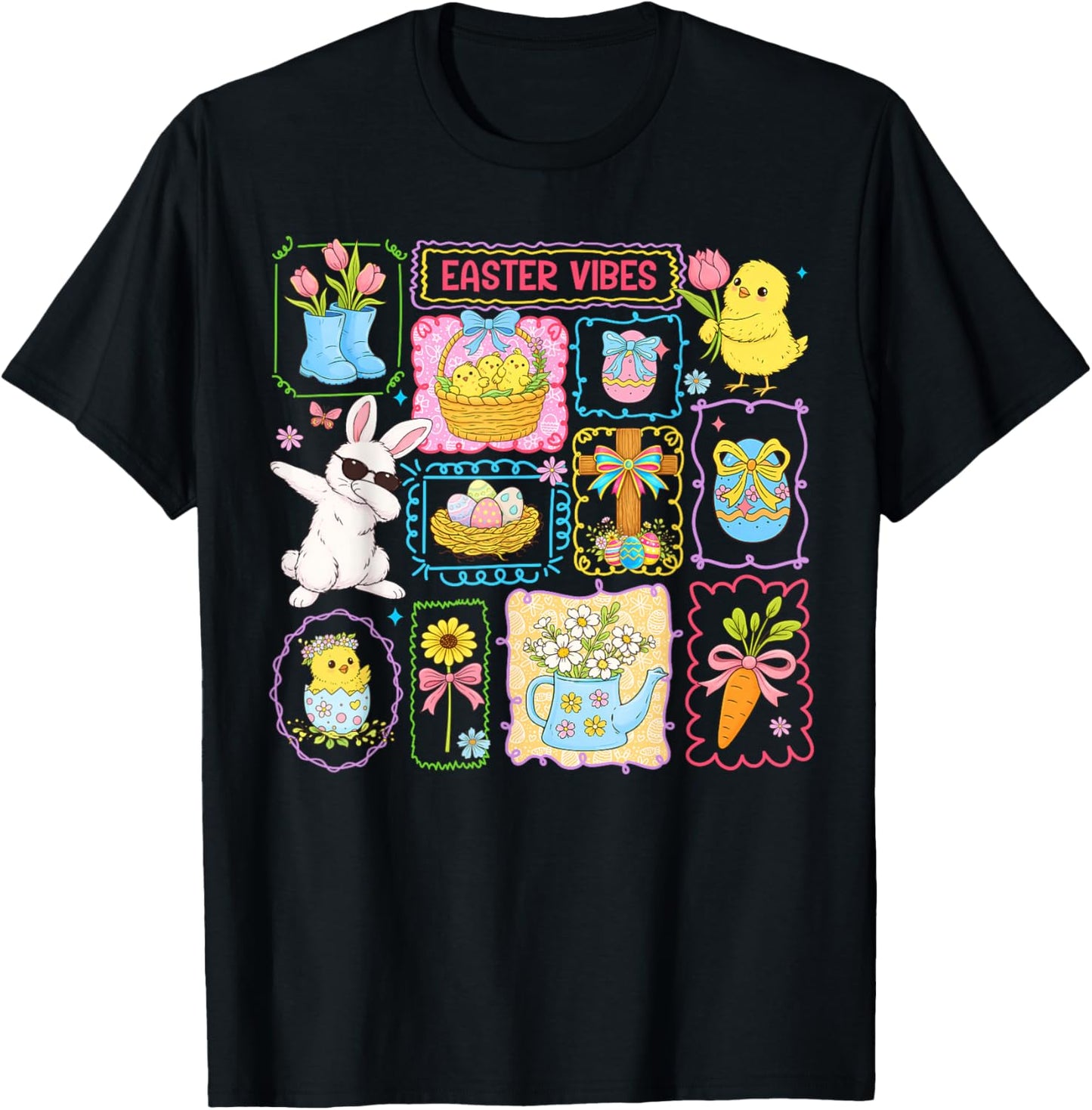 Easter Vibes 2026 Cute Bunny Rabbit Easter Day Women Girls T-Shirt - T-Shirt | Black