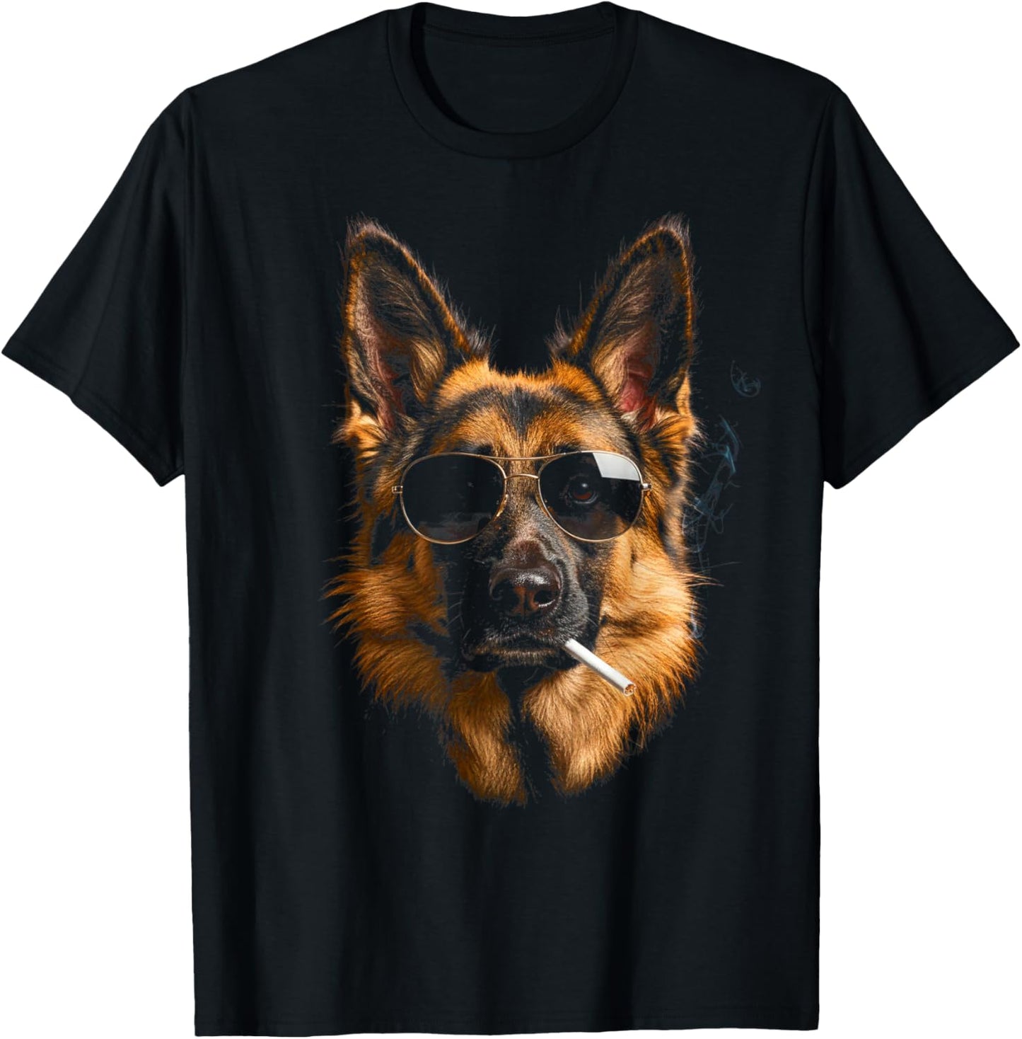 Cool Smoking German Shepherd Dog with Cigarette Sunglasses T-Shirt - T-Shirt | Black