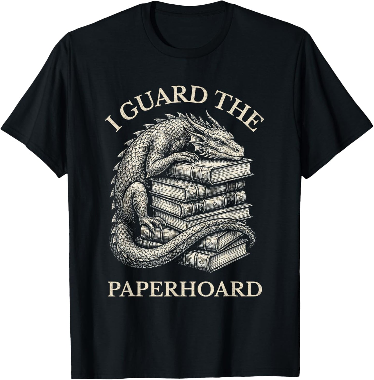 Vintage Dragons & Books Dark Academia Funny Librarian Gift T-Shirt - T-Shirt | Black