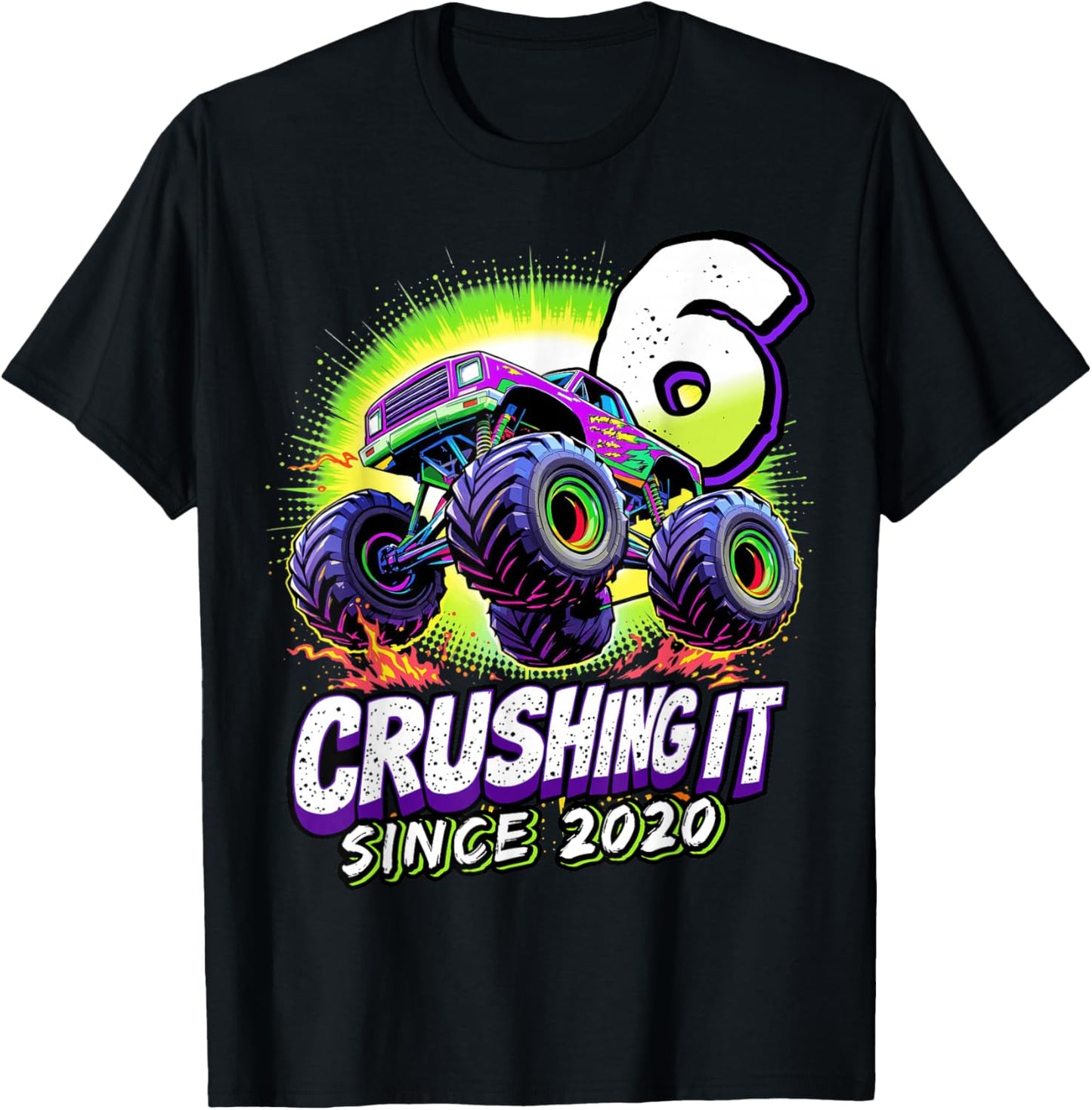 Birthday Monster Truck 6 Year Old Boys 6th Party Born 2020 T-Shirt - T-Shirt | Black