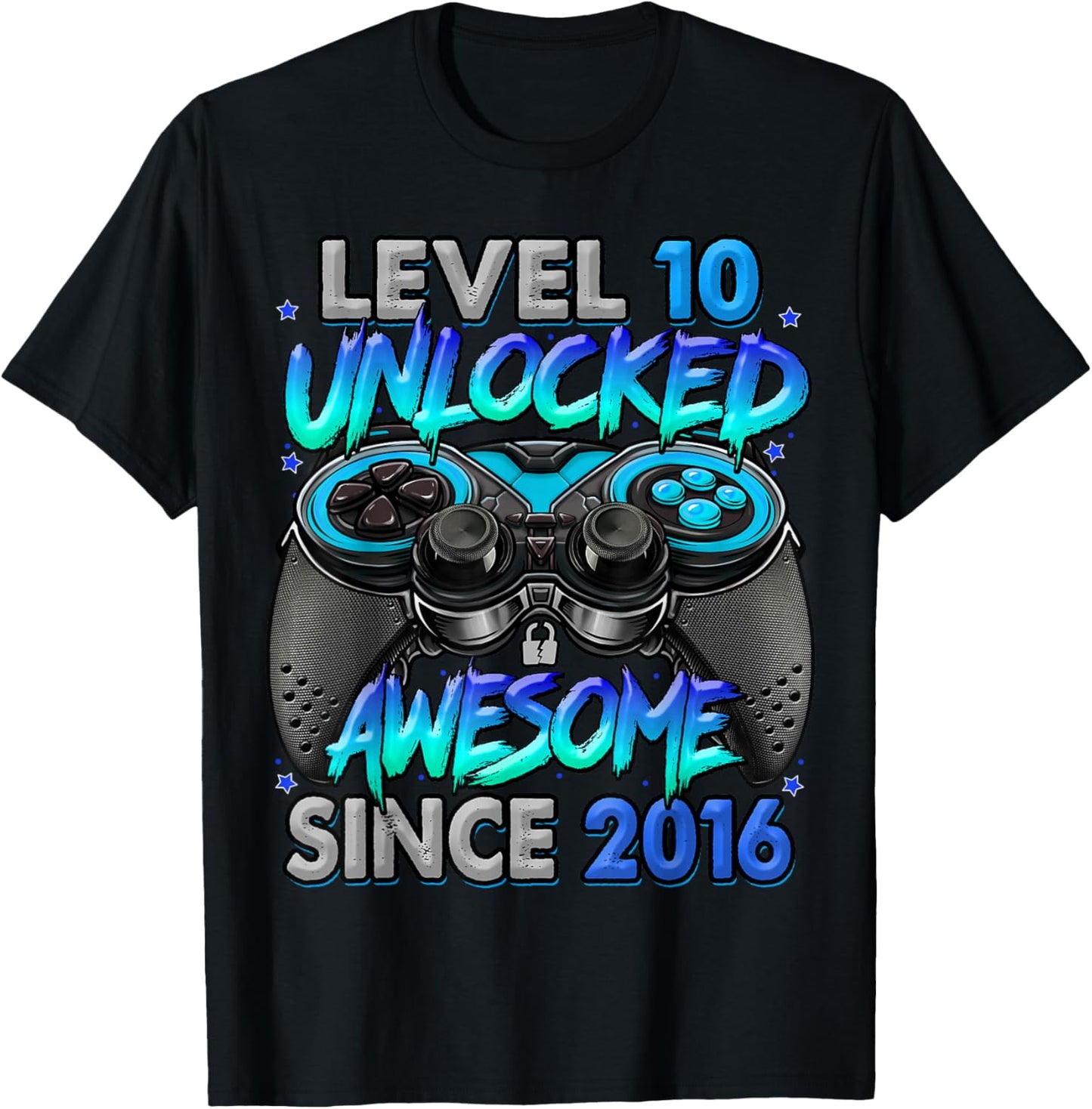 Level 10 Unlocked Awesome Since 2016 10th Birthday Gaming T-Shirt - T-Shirt | Black