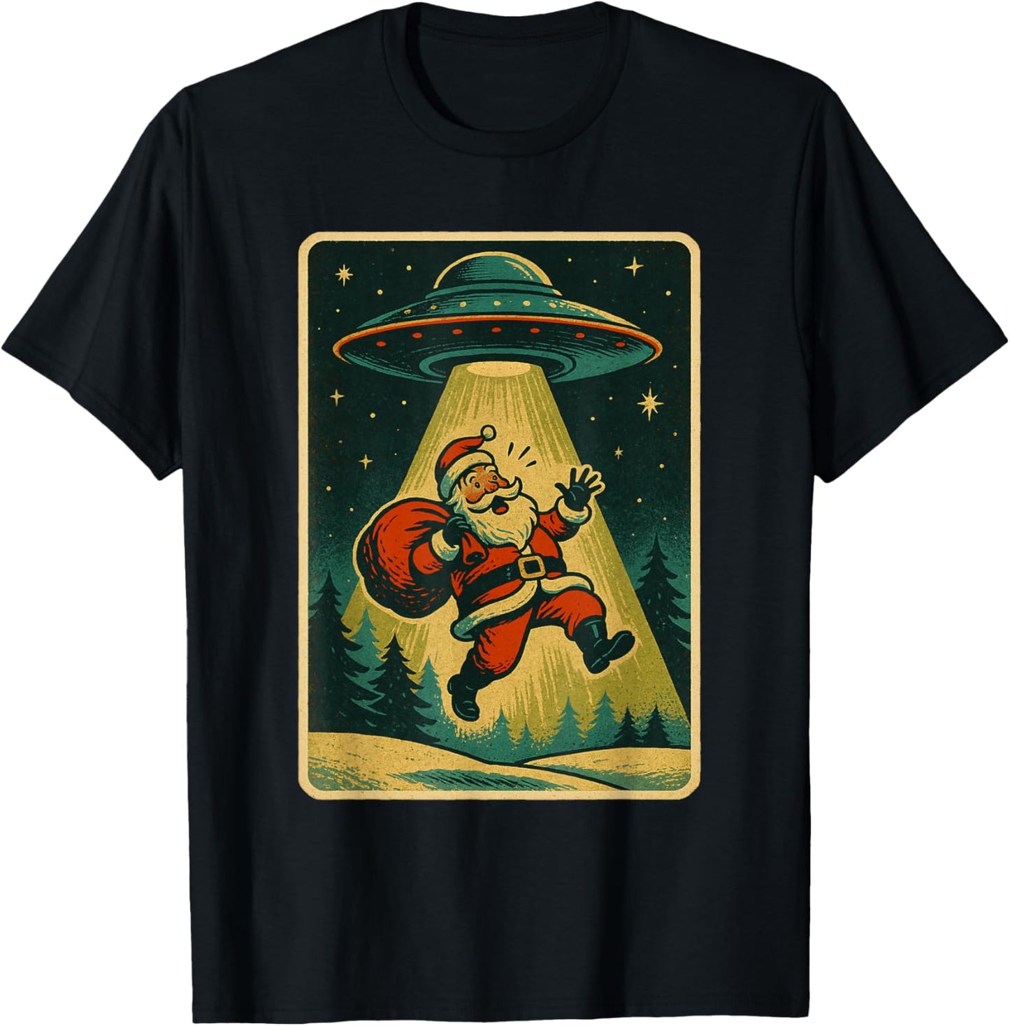 Alien Abduction Santa Christmas Men Women Kids Xmas T-Shirt - T-Shirt | Black