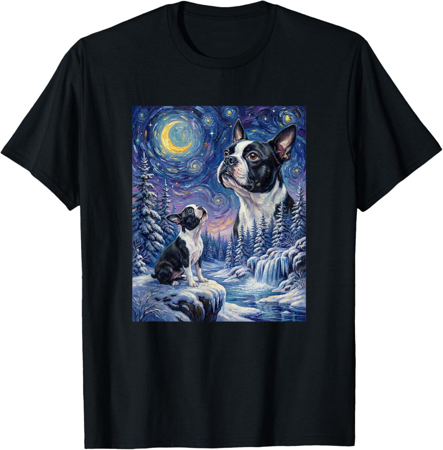 Howling to The Moon Meme Animal Dog Boston Terrier T-Shirt - T-Shirt | Black