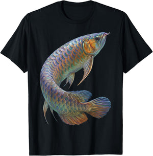 Asian Arowana Abstract Aquatic Art Freshwater Biology Art T-Shirt - T-Shirt | Black