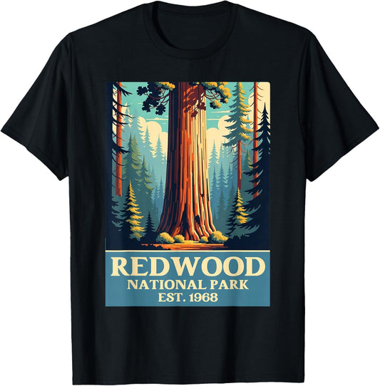 Redwood National Park Vintage Camping Hiking Men Women Kids T-Shirt - T-Shirt | Black
