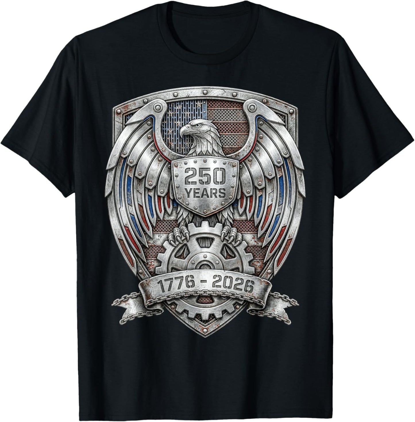 Eagle and Flag 250 Years 1776-2026 250th Birthday Shield T-Shirt - T-Shirt | Black